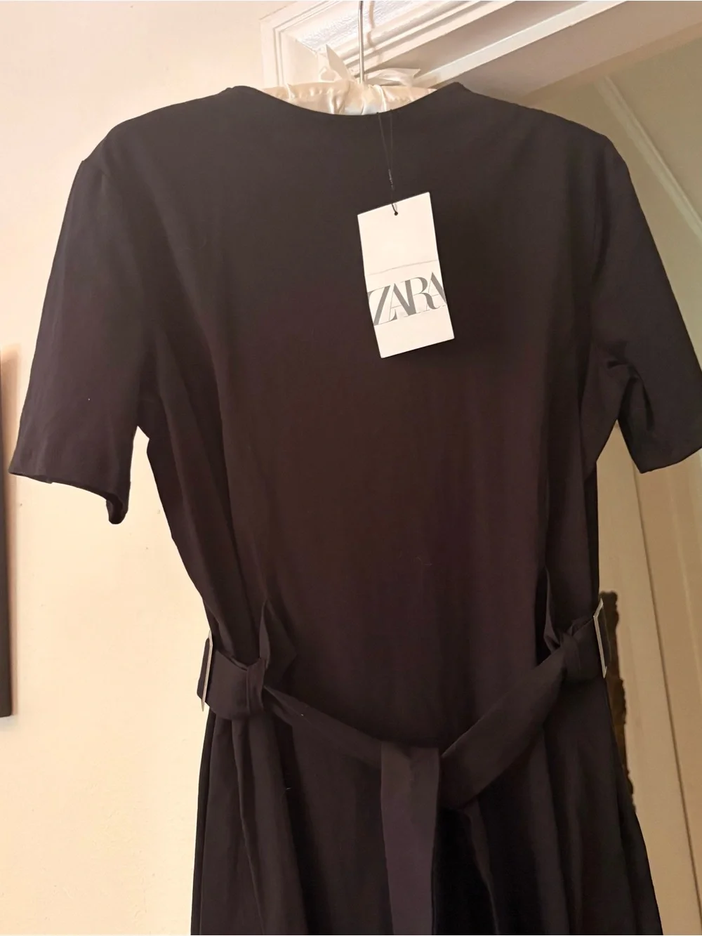 🆕 Zara Black Cotton Midi Dress with Side Buckles M - Picture 7 of 7
